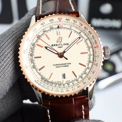 TW Factory Breitling 41MM 2824 Movement Cowhide Leather Strap Beige Watch